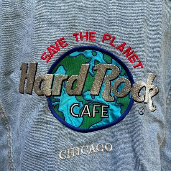 Vtg 1990's Hard Rock Cafe CHICAGO Save the Planet Denim Jacket size XL XLarge - Picture 3 of 15